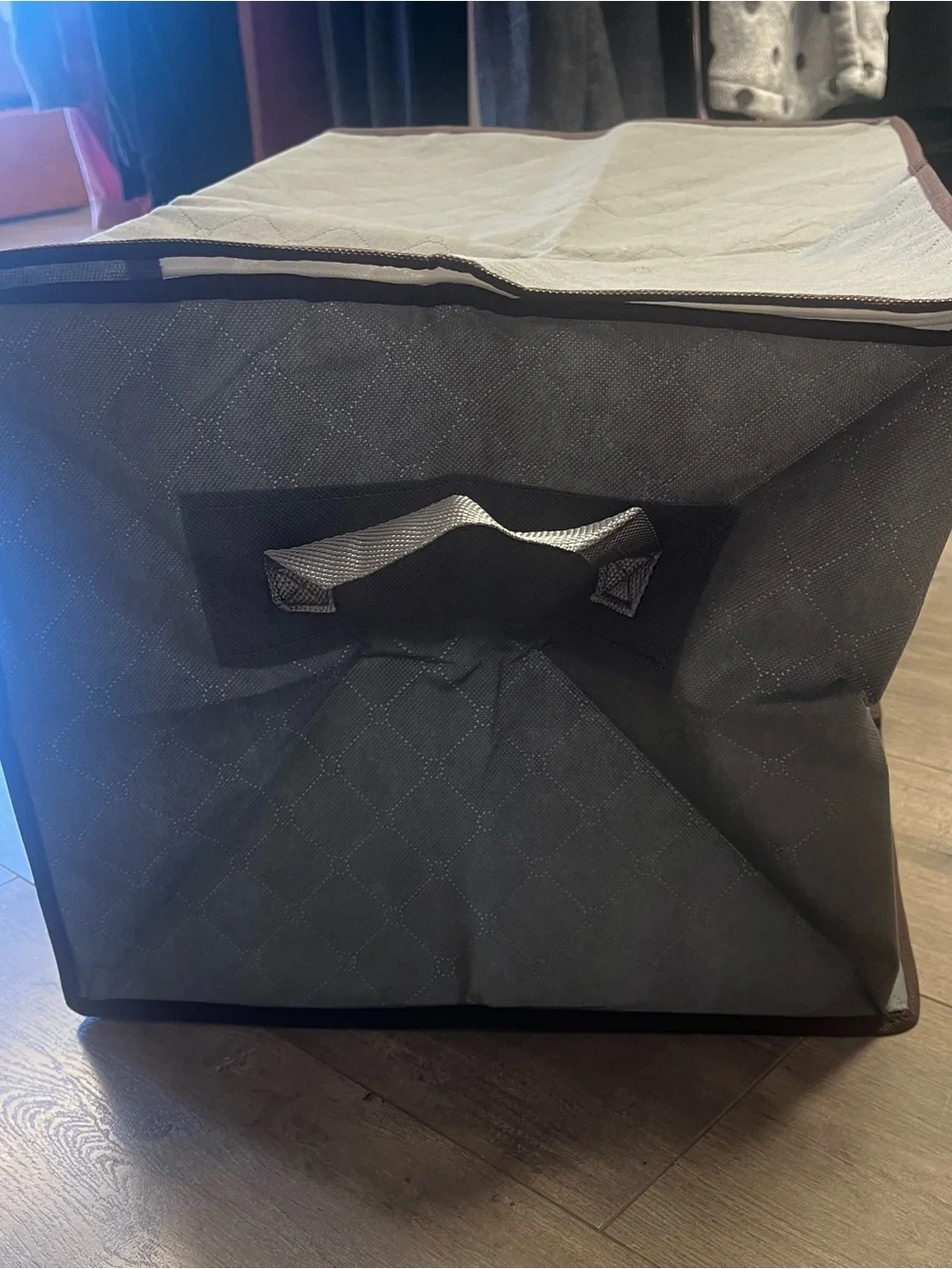 Set of Two Gray and Clear Quilted Fabric Storage Organizer